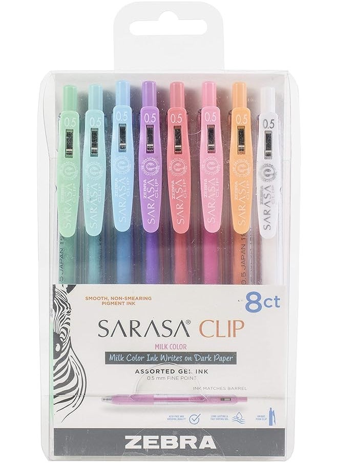 ZEBRA Pen Clip Retractable Gel Pen Fine Point 0.5Mm Milk Assorted Colors 8 Pack  - Image 1