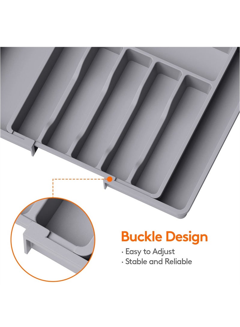 Cutlery Tray, Silverware Organizer, Expandable Utensil Tray for Drawer, Adjustable Cutlery Holder for Kitchen Drawer Holding Flatware Spoons Forks, Grey - Image 4