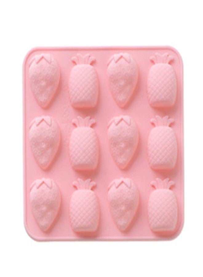 Wetco Strawberry Pineapple Silicone Cake Mold Fruit Chocolate Mold Candy Mold Baking Mold Fondant Cake Decorating Tool (Pink) - Image 1