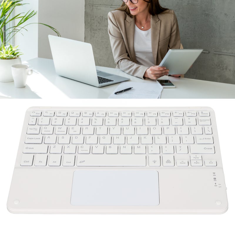 Wireless Keyboard with Touchpad Quadrate Keycap Ultra Thin 10inch Wireless Keyboard with RGB Backlight for Home Office White - Image 4