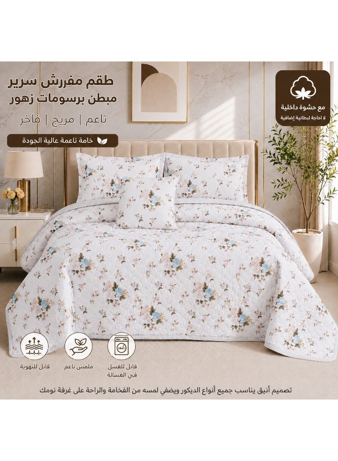 ShinyFlower Elegant Floral Quilted Bedding Set, 4/6-Piece Set, Soft & Comfortable Printed Quilt Set, Simple & Refined Bedroom Bedding - Image 1