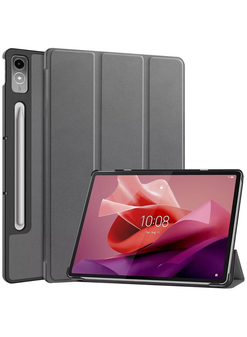 Compatible with Lenovo Tab P12 12.7 (2023) Inch Cover Folio Ultra-thin Smart Leather Lightweight Hard Shell, Designed To Protect The Stand and Resist Drops for Tab P12 (Grey)