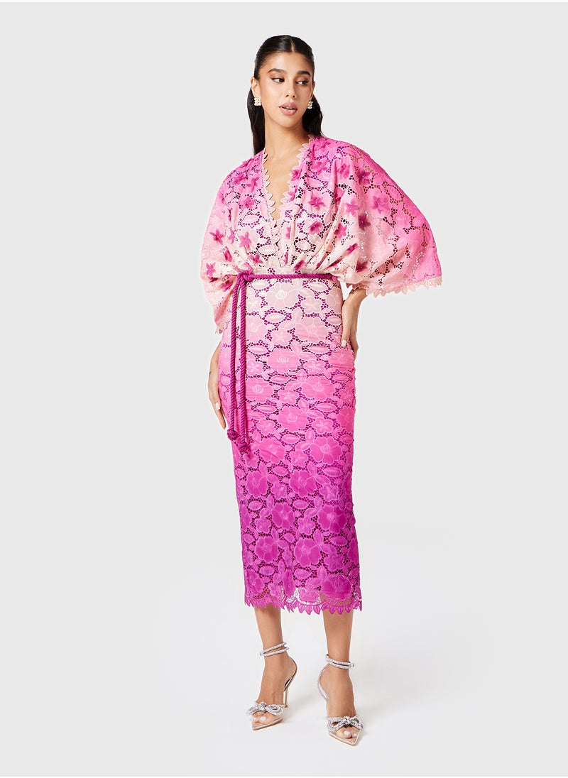 Threadz by Ajooni Lace Kimono Sleeve Dress With Applique  - Image 1