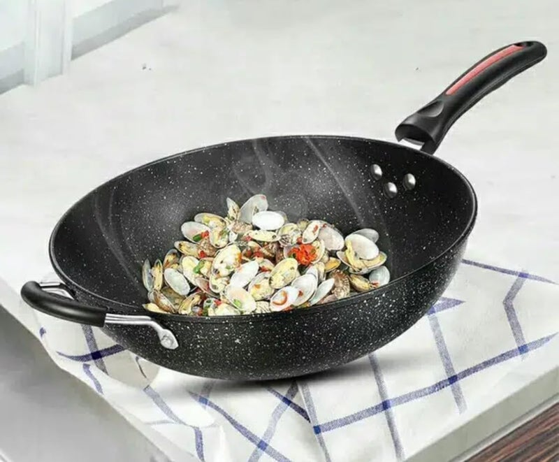 32cm Jumbo Wok Pan Nonstick Deep Skillet – Durable Steel Frying Pan for Everyday Cooking, Shawarma & Stir Fry – Large Capacity Cooking Pan with Smooth Non-Stick Surface - Image 4