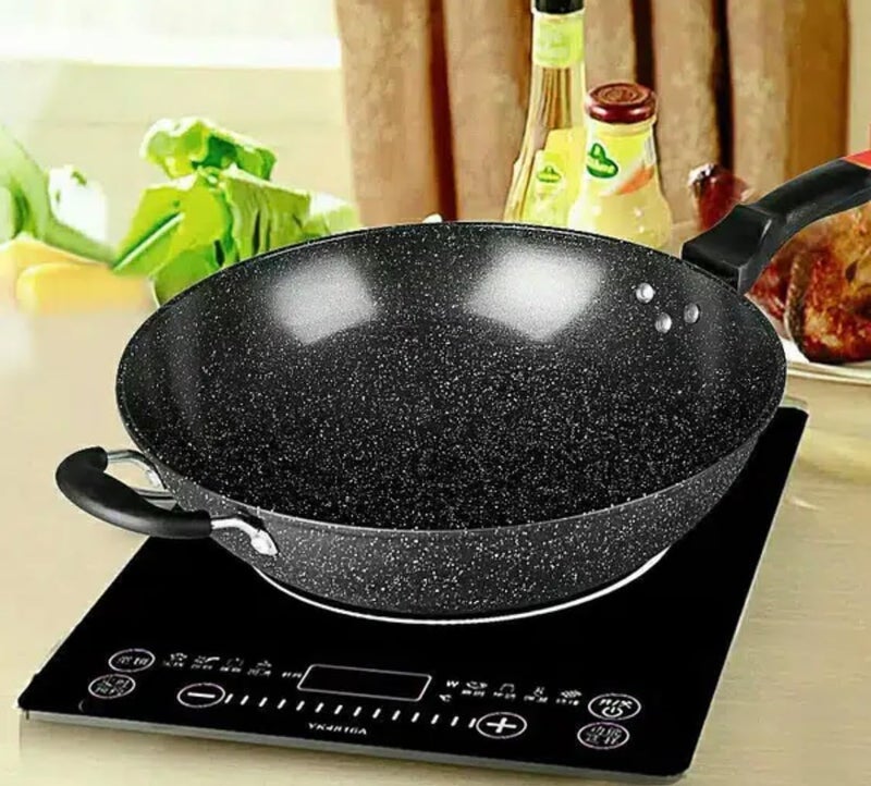 32cm Jumbo Wok Pan Nonstick Deep Skillet – Durable Steel Frying Pan for Everyday Cooking, Shawarma & Stir Fry – Large Capacity Cooking Pan with Smooth Non-Stick Surface - Image 3