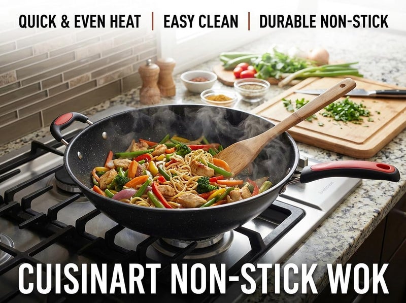 32cm Jumbo Wok Pan Nonstick Deep Skillet – Durable Steel Frying Pan for Everyday Cooking, Shawarma & Stir Fry – Large Capacity Cooking Pan with Smooth Non-Stick Surface - Image 2