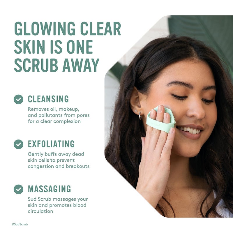 Sud ScrubÂ® Antimicrobial Silicone Face Scrubber, 1 Pack, Gentle Face Exfoliator for Sensitive Skin, Eco Friendly Facial Cleansing Brush, Exfoliating Face Brush for Men and Women (Mint) - Image 3
