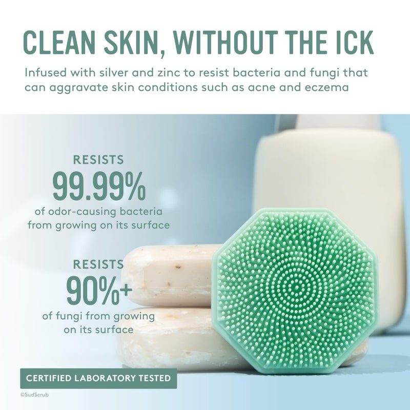 Sud ScrubÂ® Antimicrobial Silicone Face Scrubber, 1 Pack, Gentle Face Exfoliator for Sensitive Skin, Eco Friendly Facial Cleansing Brush, Exfoliating Face Brush for Men and Women (Mint) - Image 2