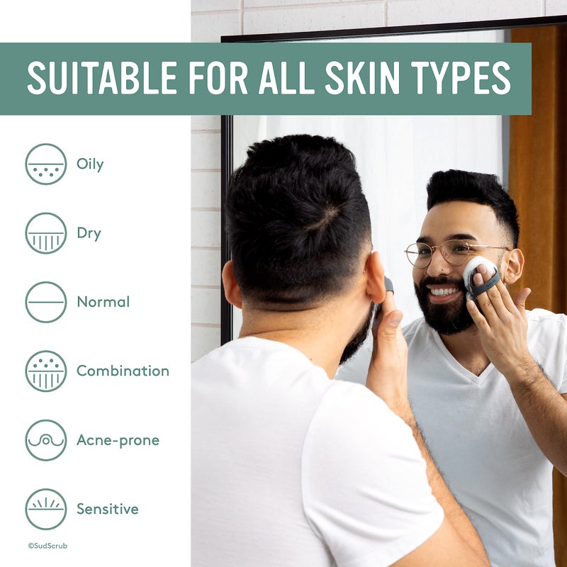 Sud ScrubÂ® Antimicrobial Silicone Face Scrubber, 1 Pack, Gentle Face Exfoliator for Sensitive Skin, Eco Friendly Facial Cleansing Brush, Exfoliating Face Brush for Men and Women (Mint) - Image 4