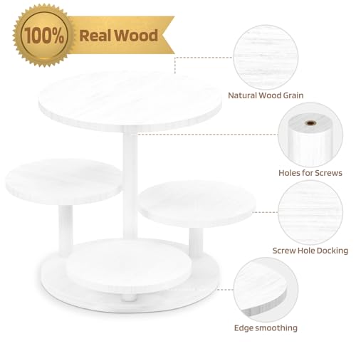 HURZMORO 4 Tier Round Cupcake Tower Stand for 50 Cupcakes,Wood Cake Stand with Tiered Tray Decor,Farmhouse Tiered Tray Decor,Cupcake Display for Birthday Graduation Baby Shower Tea Party,White - Image 4