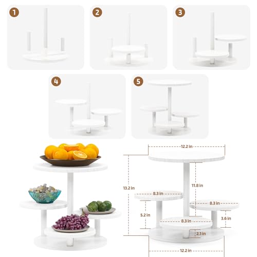 HURZMORO 4 Tier Round Cupcake Tower Stand for 50 Cupcakes,Wood Cake Stand with Tiered Tray Decor,Farmhouse Tiered Tray Decor,Cupcake Display for Birthday Graduation Baby Shower Tea Party,White - Image 3