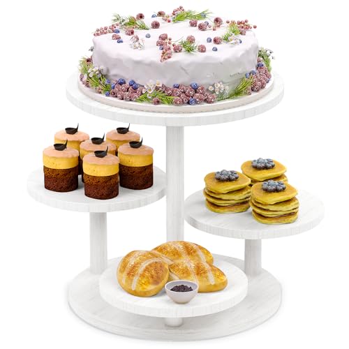 HURZMORO 4 Tier Round Cupcake Tower Stand for 50 Cupcakes,Wood Cake Stand with Tiered Tray Decor,Farmhouse Tiered Tray Decor,Cupcake Display for Birthday Graduation Baby Shower Tea Party,White - Image 1