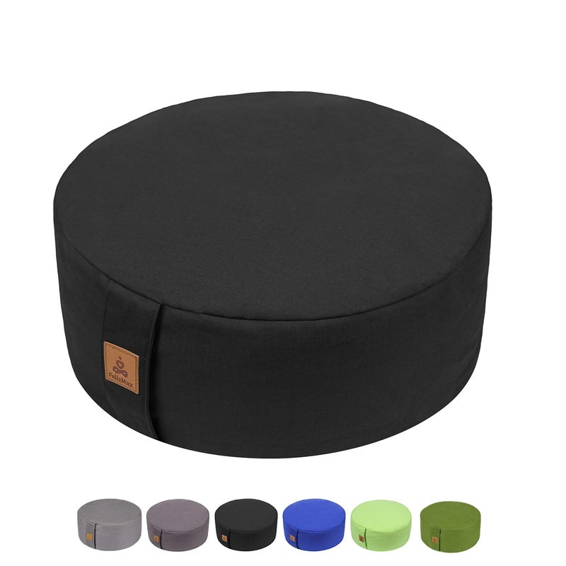 FelizMax Zafu Buckwheat Meditation CushionD33cm41cm H14cmRound Zabuton Meditation PillowYoga Bolster Kneeling Pillow Premium Yoga Pillow Sitting on Floor Zippered Cotton Cover33cm Black - Image 2