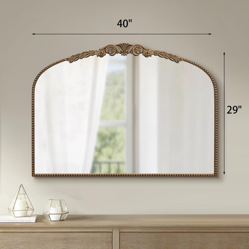 Besdomus Gold Large Arched Mirror: 40"x29" French Baroque Vintage Mirror - Traditional Ornate Antique Mirrors for Wall/Mantel/Bedroom/Entryway/Bathroom/Hallway - Home Decor for Fashion-Conscious - Image 4