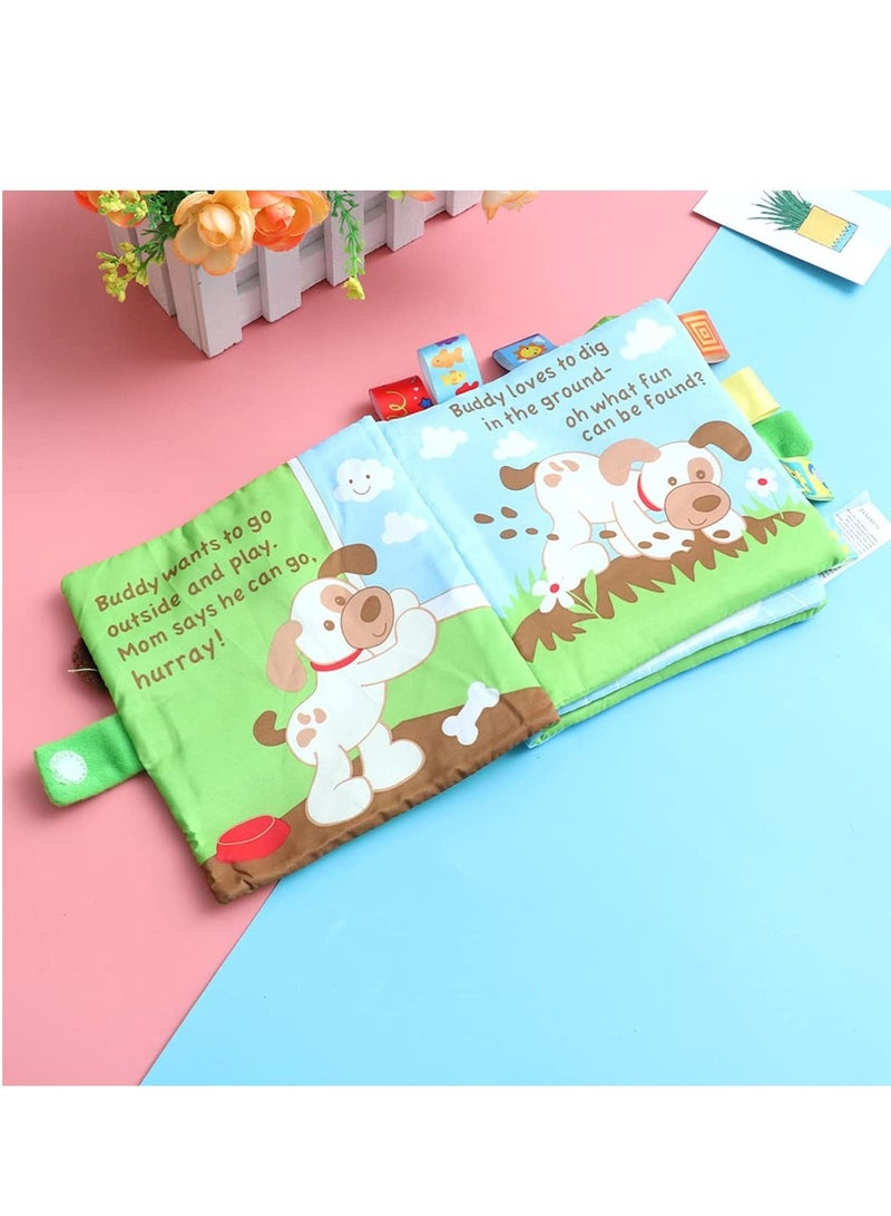 كلب قصة قماش كتاب طفل أول غير سامة قماش لينة كتاب مجموعة مطوية لون صرير صرير صرير حفيف نشاط الأطفال لعبة تعليمية - Image 2