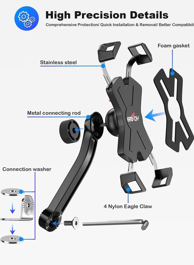 Grefay Motorcycle Phone Mount Metal Smartphone Holder for Motorbike Rearview Mirror with 360 Rotate for 4.5 to 6.8 inch Smartphone - Image 5