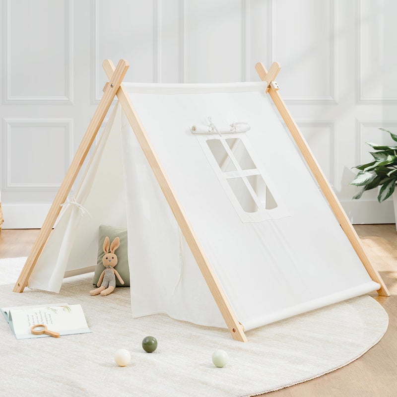Comfy Cubs Kids Play Tent Breathable Cotton Teepee for Imaginative Activity Indoor Canvas Play Tent Easy Setup Safe Design and Spacious Layout for Children Natural Wood - Image 3