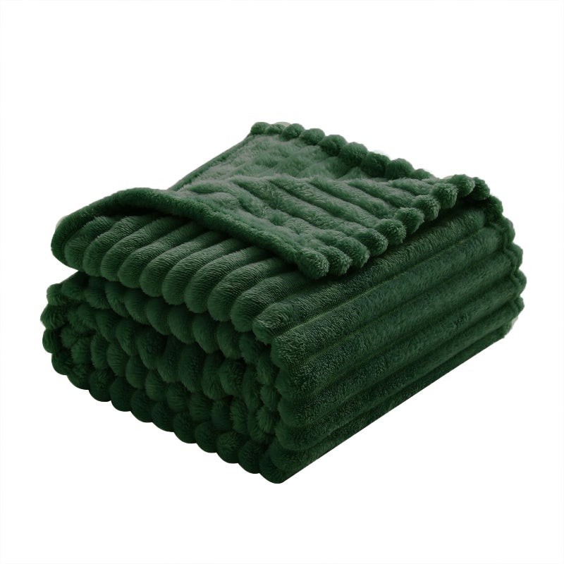 Linecooo Green Fleece Throw Blanket 50â€Ã—60â€ for Couch Sofa Bed,Super Soft Cozy Plush Microfiber Flannel Blanket with Stripes Design Lightweight for Adults Woman Girls - Image 5