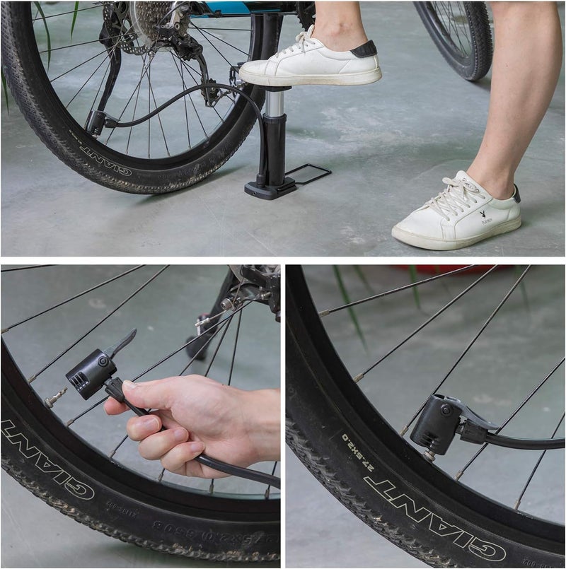 QUPET Portable Mini Bike Pump with Multi-Functional Valves, Bicycle Tyre Inflator with Gas Needle, Black, 100 L/min - Image 4