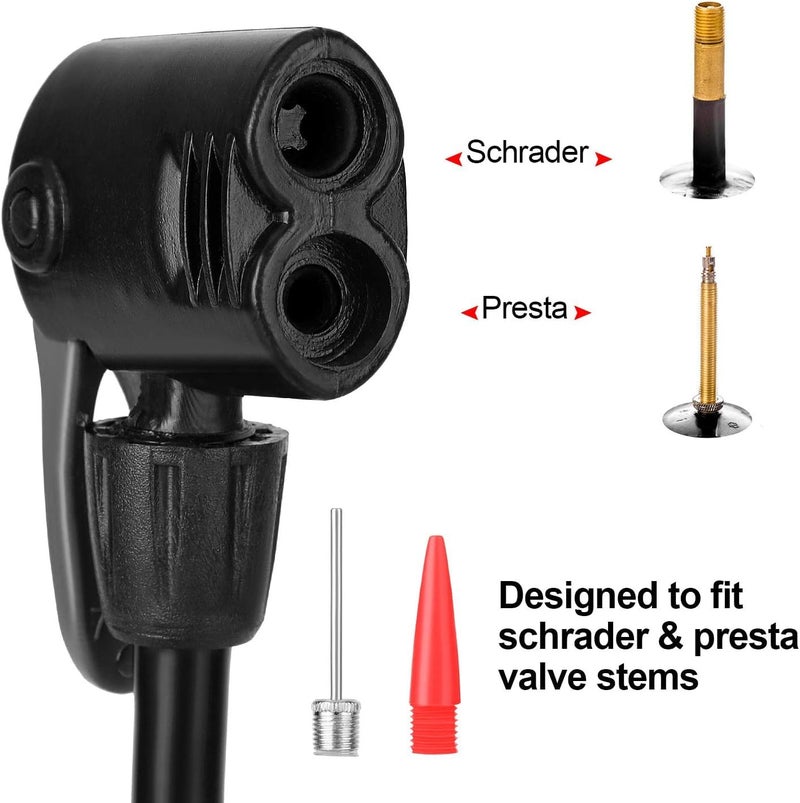QUPET Portable Mini Bike Pump with Multi-Functional Valves, Bicycle Tyre Inflator with Gas Needle, Black, 100 L/min - Image 2