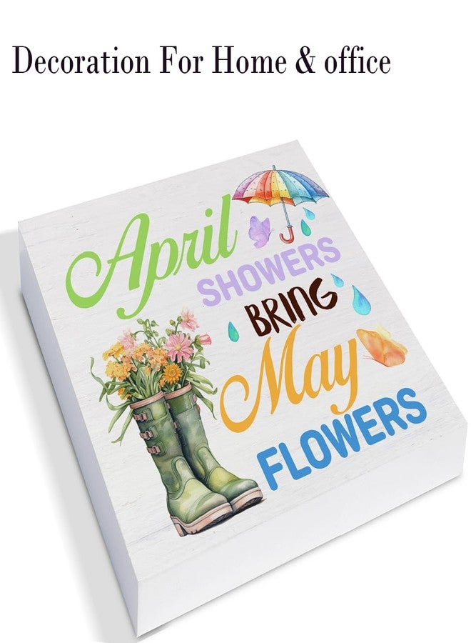 Zauly Spring Decor Farmhouse April Showers Bring May Flowers Wood Sign Spring Decorations Country Home Table Desk Decor (5 x 5 Inches) - Image 3