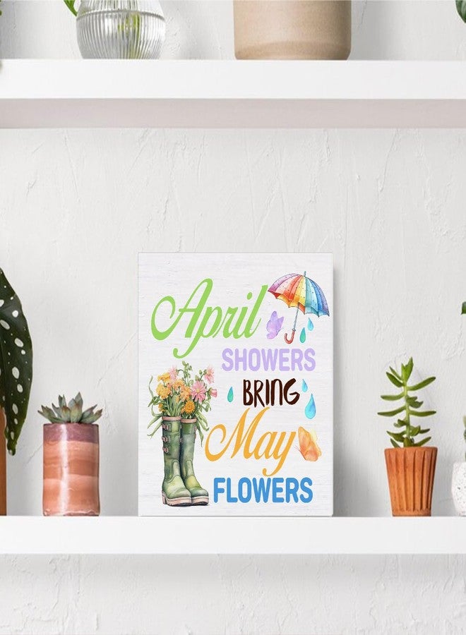 Zauly Spring Decor Farmhouse April Showers Bring May Flowers Wood Sign Spring Decorations Country Home Table Desk Decor (5 x 5 Inches) - Image 5