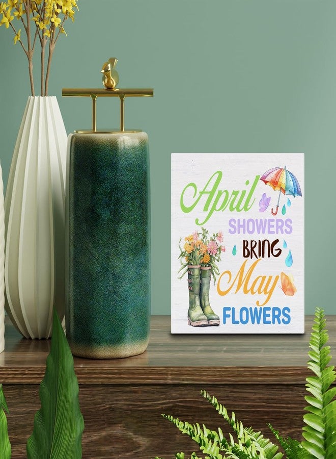 Zauly Spring Decor Farmhouse April Showers Bring May Flowers Wood Sign Spring Decorations Country Home Table Desk Decor (5 x 5 Inches) - Image 4