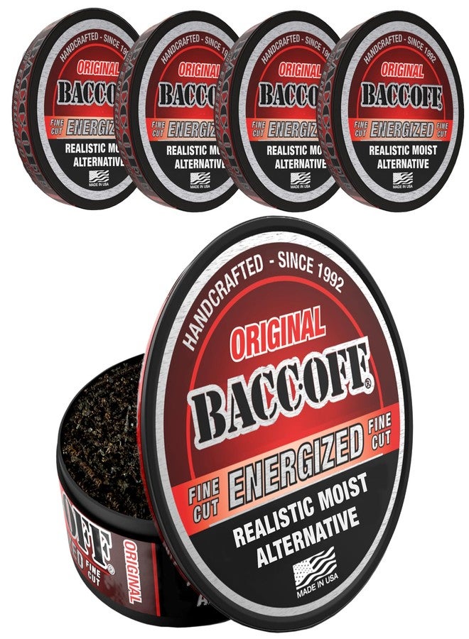 BACC OFF 5 Cans, BaccOff Original Energized Fine Cut, Bold, Natural, Smoky Flavors with Caffeine and B Vitamins - Image 1