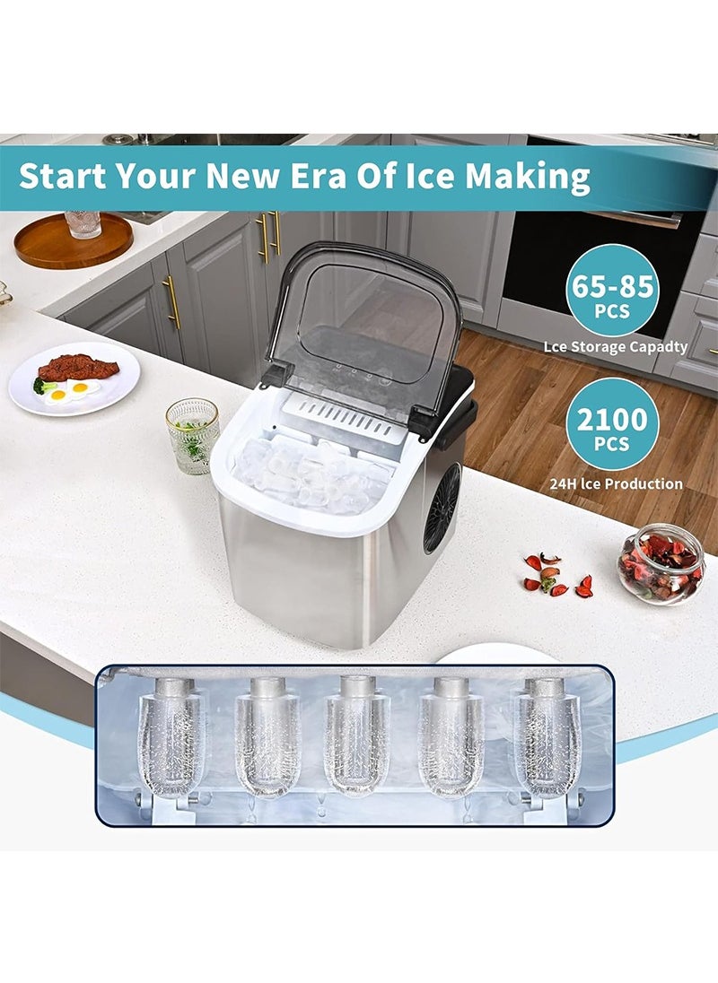 Ice Maker Machine, Household Ice Maker-25 Pounds/24 H, 9 Ice Cubes in 6 Mins, Portable Ice Machine for Home, Office, Kitchen, Camping, Parties(Grey)