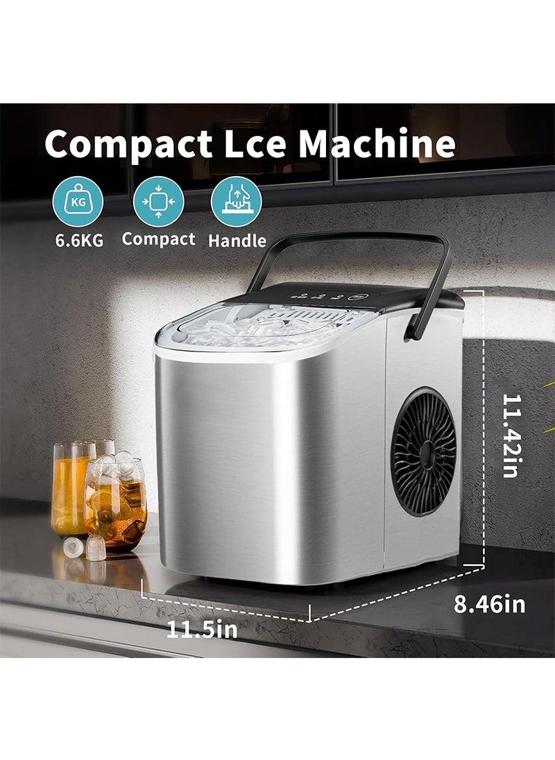 Ice Maker Machine, Household Ice Maker-25 Pounds/24 H, 9 Ice Cubes in 6 Mins, Portable Ice Machine for Home, Office, Kitchen, Camping, Parties(Grey)