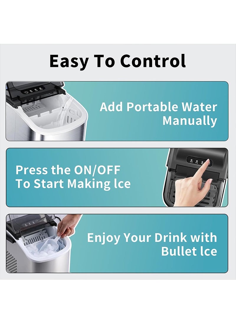 Ice Maker Machine, Household Ice Maker-25 Pounds/24 H, 9 Ice Cubes in 6 Mins, Portable Ice Machine for Home, Office, Kitchen, Camping, Parties(Grey)
