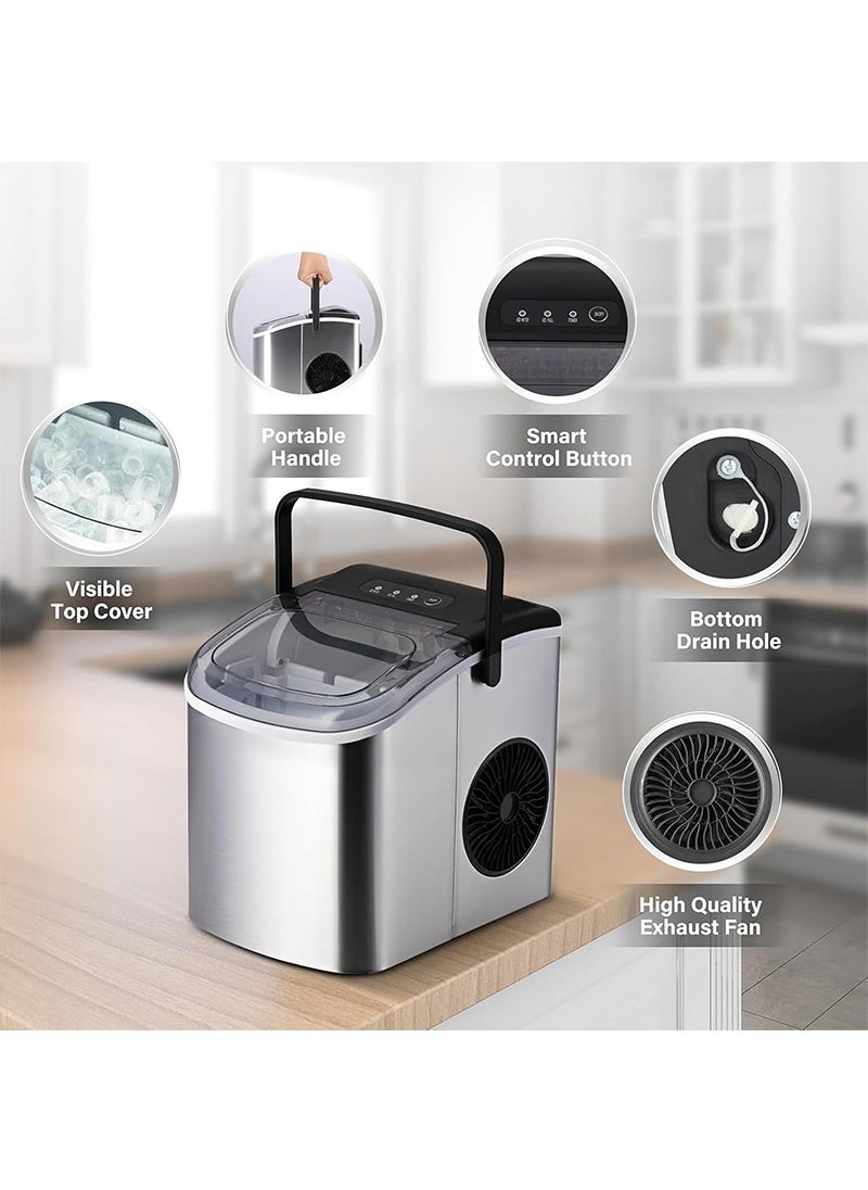 Ice Maker Machine, Household Ice Maker-25 Pounds/24 H, 9 Ice Cubes in 6 Mins, Portable Ice Machine for Home, Office, Kitchen, Camping, Parties(Grey)