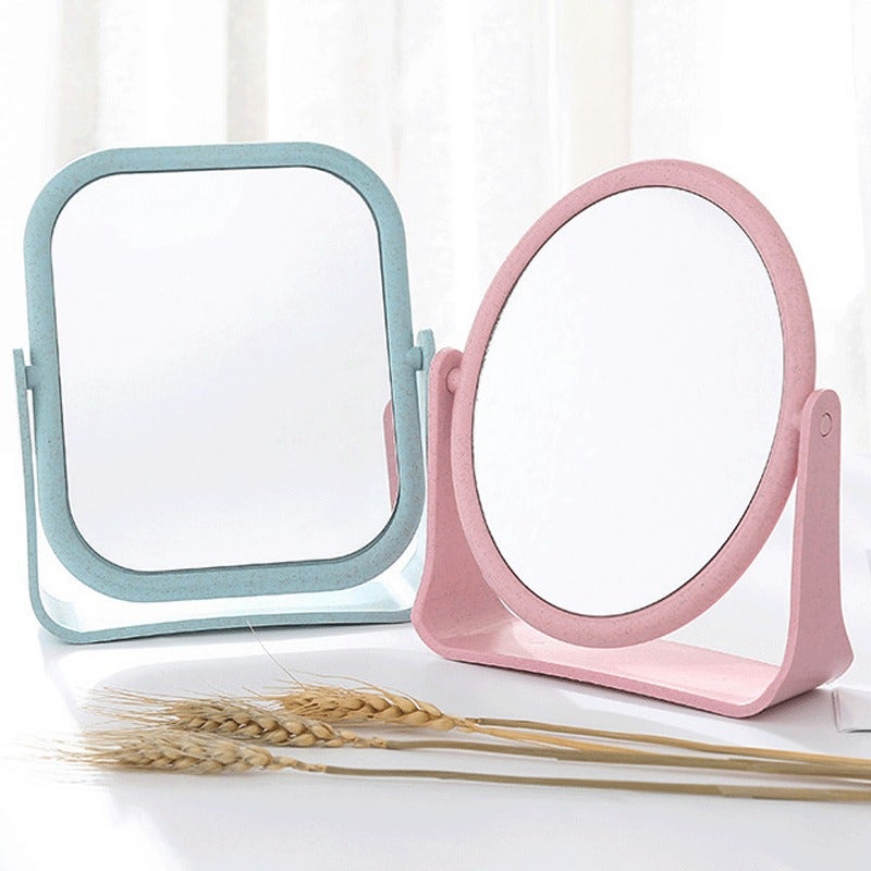 Hd Double-Sided Makeup Mirror Desktop Wheat Straw Colorful Dressing Mirror Folding Portable Large Square Princess Mirror - Image 5