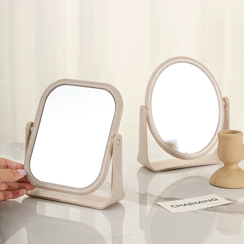 Hd Double-Sided Makeup Mirror Desktop Wheat Straw Colorful Dressing Mirror Folding Portable Large Square Princess Mirror - Image 4