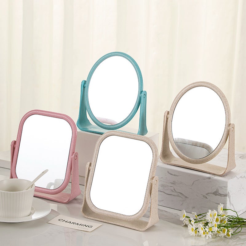 Hd Double-Sided Makeup Mirror Desktop Wheat Straw Colorful Dressing Mirror Folding Portable Large Square Princess Mirror - Image 3