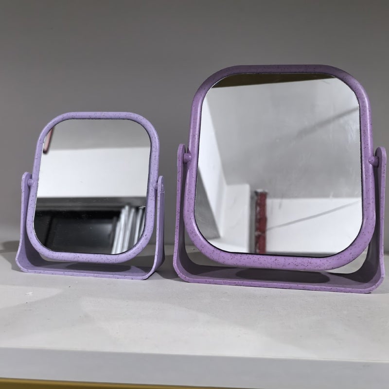Hd Double-Sided Makeup Mirror Desktop Wheat Straw Colorful Dressing Mirror Folding Portable Large Square Princess Mirror - Image 1