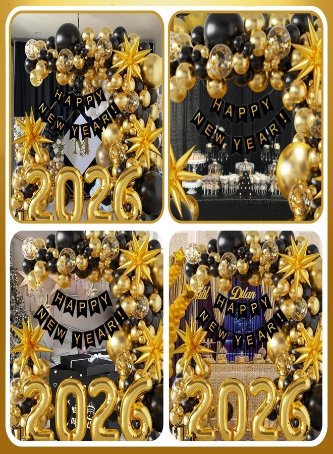 Sllyfo 140Pcs New Year Decorations 2026 Balloons Arch - Party Supplies 2026 with Black & Gold 2026 Balloons, Happy New Year Banner - Perfect for Eve Celebrations - Image 4