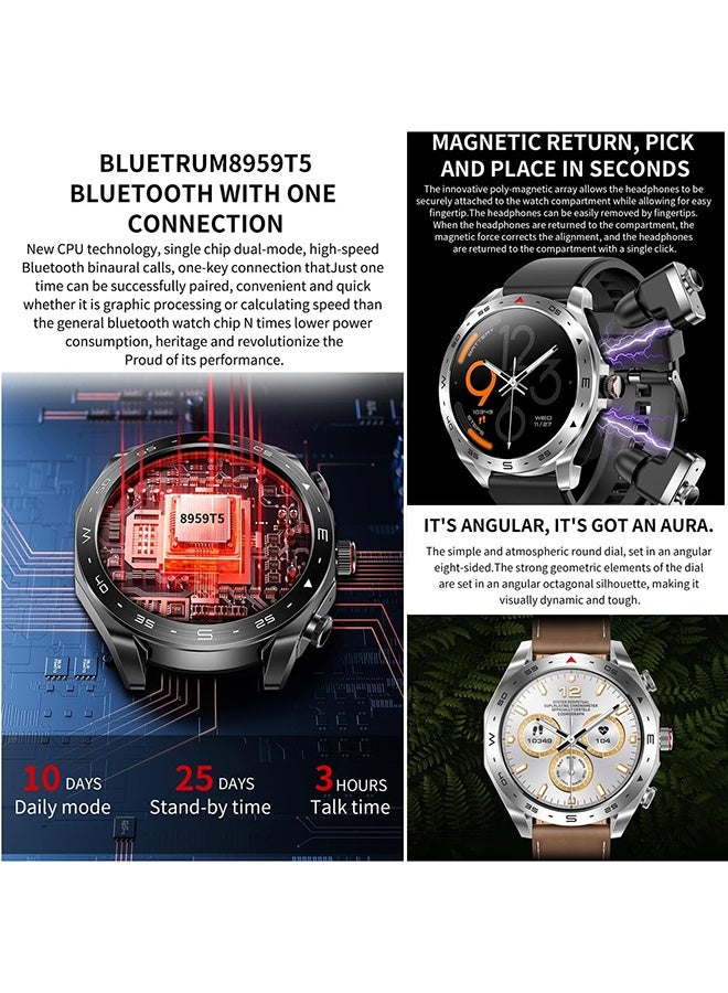 RollsTimi  Smart Watch with Earbuds for iPhone Android Smartphones 1.52 Inch Round Bluetooth Call Smartwatch Fitness Tracker All-in-one Smartwatches Long Time Standby TWS Music Watch for Men Women - Image 4