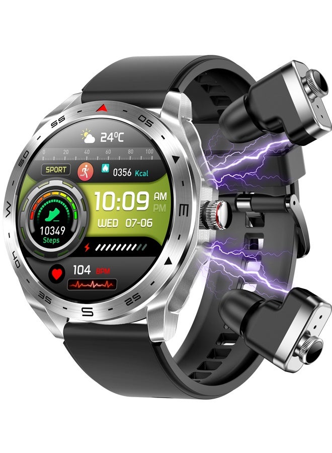 RollsTimi  Smart Watch with Earbuds for iPhone Android Smartphones 1.52 Inch Round Bluetooth Call Smartwatch Fitness Tracker All-in-one Smartwatches Long Time Standby TWS Music Watch for Men Women - Image 1