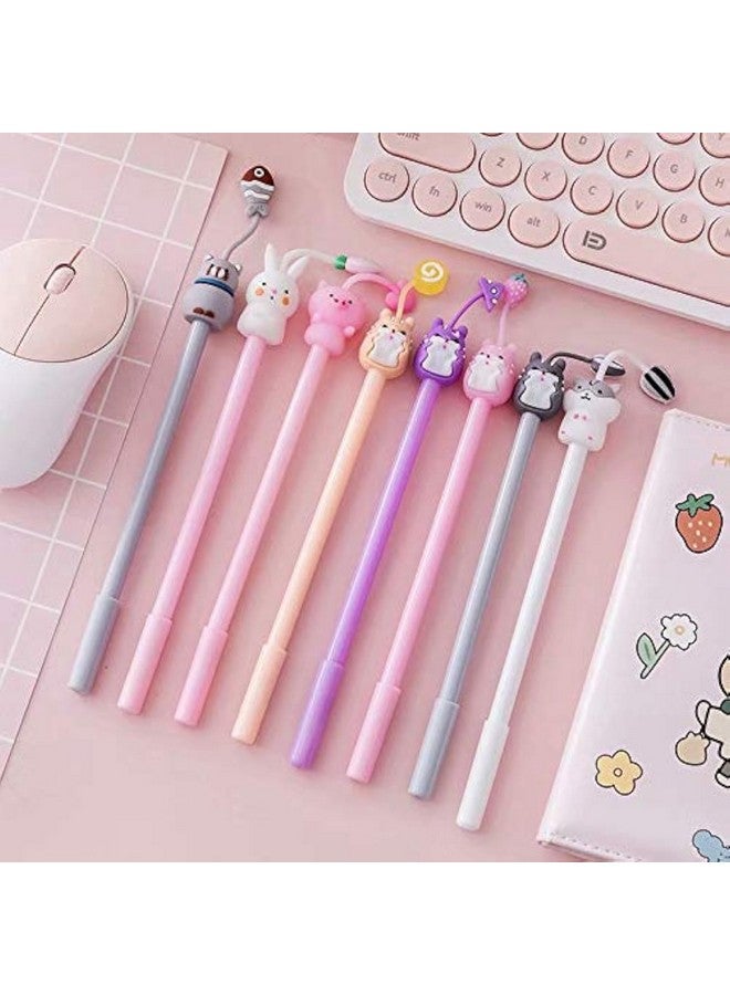Boolavard Cartoon Animal Pens Ink Pens Gel Pen Writing Pens Neutral Pens School Office Supplies Kids Gifts 0.38Mm Ball Point Color Cat Pens, Pink Rabbit Pens, White Pig Pens 8Pack1 - Image 1