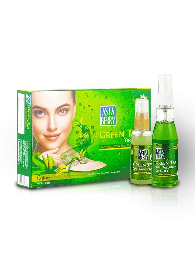 Astaberry Green Tea Facial Kit 6 Steps For All Skin Types Anti Pollution Skin Therapy ; Anti Acne ; Anti Stress ; Anti Fortifying ; With Neem & Vitamin E - Image 2