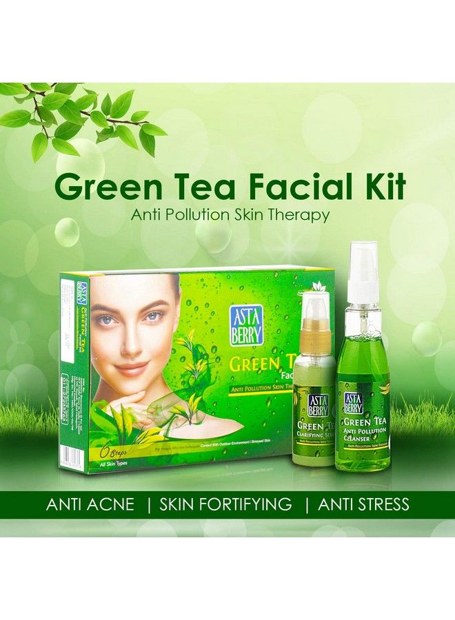 Astaberry Green Tea Facial Kit 6 Steps For All Skin Types Anti Pollution Skin Therapy ; Anti Acne ; Anti Stress ; Anti Fortifying ; With Neem & Vitamin E - Image 3