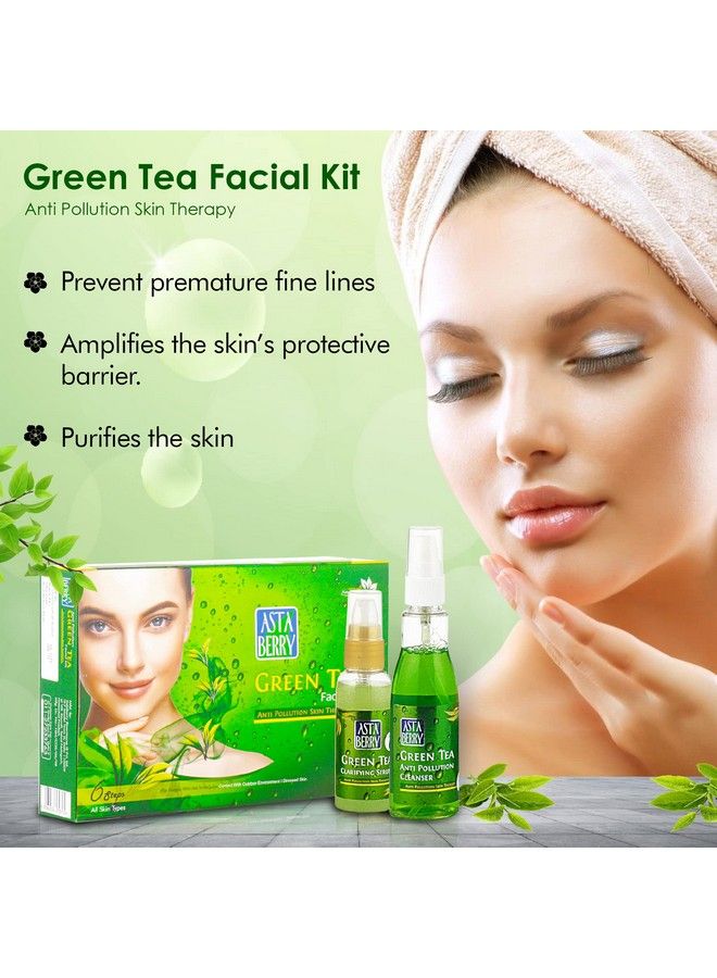 Astaberry Green Tea Facial Kit 6 Steps For All Skin Types Anti Pollution Skin Therapy ; Anti Acne ; Anti Stress ; Anti Fortifying ; With Neem & Vitamin E - Image 5