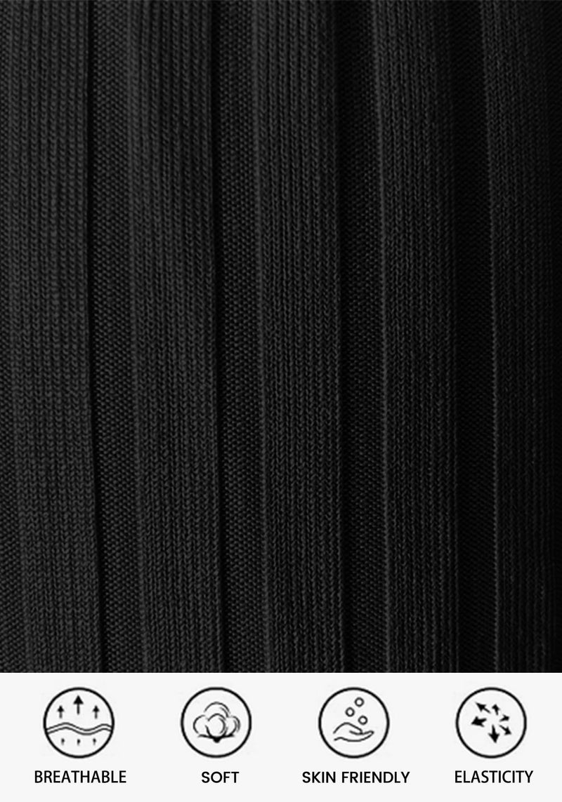 LKOUS Women's Black 3 Piece Outfits Ribbed Knit Crop Tank Wide Leg Pants Long Cardigan Set - Image 3