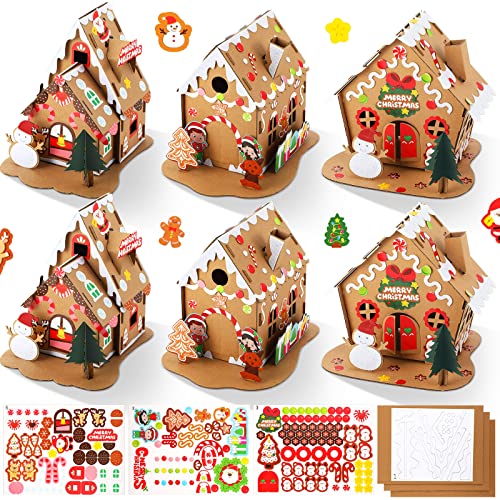Sumind 6 Sets Mini Christmas Gingerbread House Kit  MakeaGingerbread House Craft for Kids  Boy Girl Christmas Party Game  Classic Style - Image 1