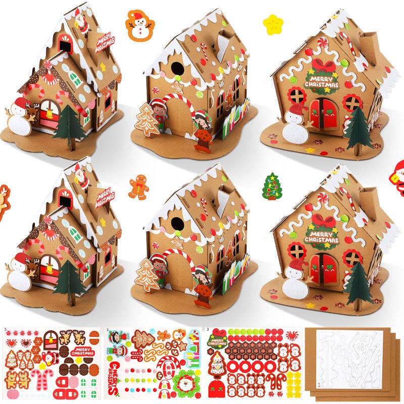 Sumind 6 Sets Mini Christmas Gingerbread House Kit  MakeaGingerbread House Craft for Kids  Boy Girl Christmas Party Game  Classic Style - Image 2