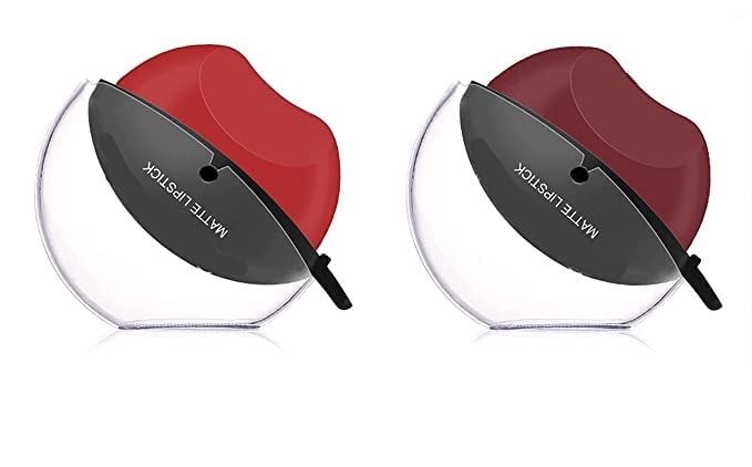 Womens and Girls Apple shape matte finish Lip shaped Apple designed lipsticks lips Red and Maroon combo of 2Long lasting non resistant - Image 1