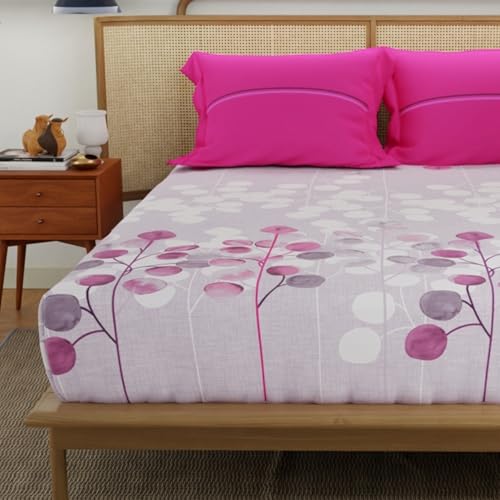 Urban Space Divine 100% Cotton Bedsheets for Double Bed with 2 Pillow Covers, Double Bedsheet (Size 90 inch x 100 inch, Mars Purple) - Image 1