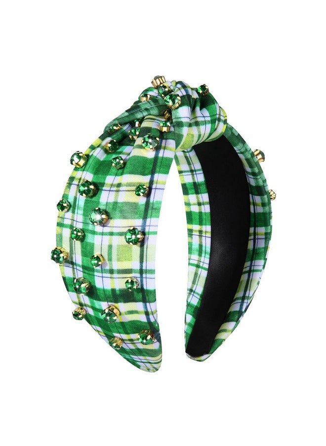 PHALIN - St. Patrick’S Day Headband For Women Green Lucky Shamrock Headband Embellished Rhinestone Crystal Pearl Knotted Headband St. Patrick’S Day Hair Accessories Irish Holiday Gifts (Plaid) - Image 1