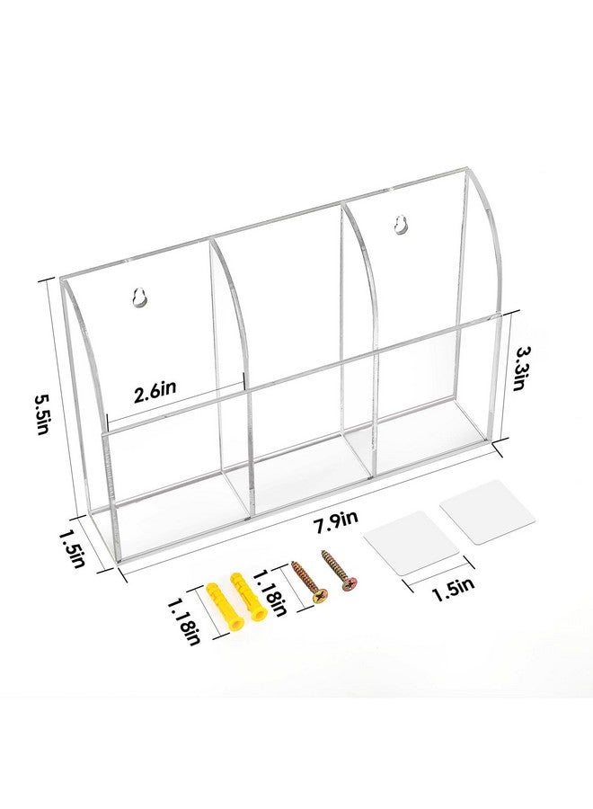 ماكسجير حامل أقلام مثبت على الحائط، حامل أكريليك مكون من 3 أقسام لأجهزة التحكم عن بعد والأقلام وأدوات التجميل والأقلام، وحامل شفاف لجهاز التحكم عن بعد وحامل أقلام مثبت على الحائط للمكتب وملحقات السبورة البيضاء - 7.8 بوصة × 1.6 بوصة × 5.5 بوصة - Image 3